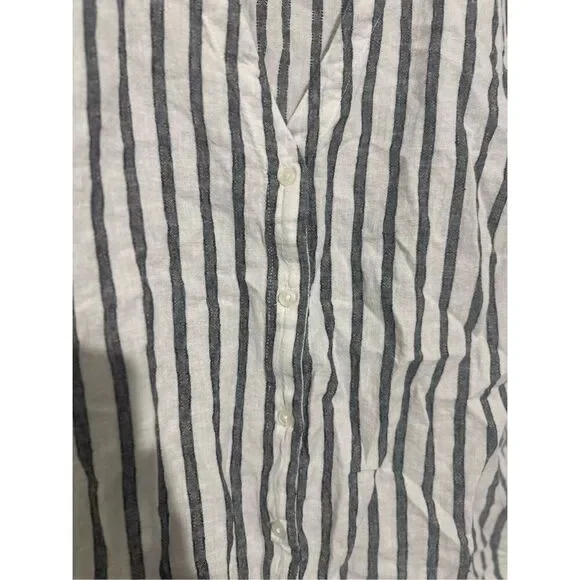 Banana Republic Top M Short Sleeve Button Up Collar Linen Blend Striped - Picture 4 of 8